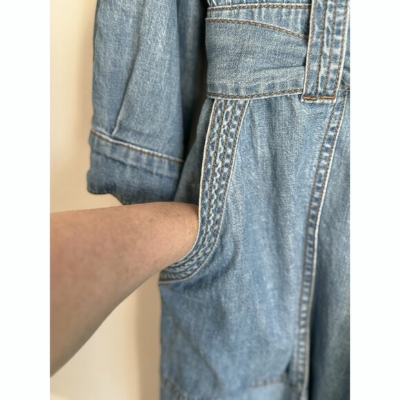 Anthropologie Pilcro Women’s 1X Chambray Jumpsuit Denim Blue Roll Tab Boho - Picture 6 of 9